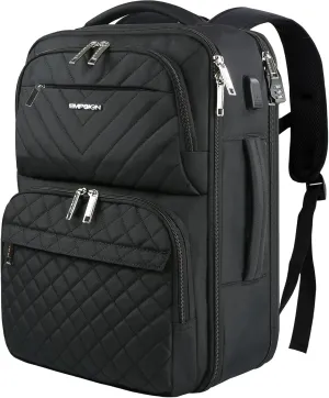 EMPSIGN Travel Backpack for Women, Large Carry On Backpack Airline Approved Personal Item, 17 inch TSA Friendly Laptop Backpack with USB Port, Casual Daypack for Weekender Business Hiking, Black
