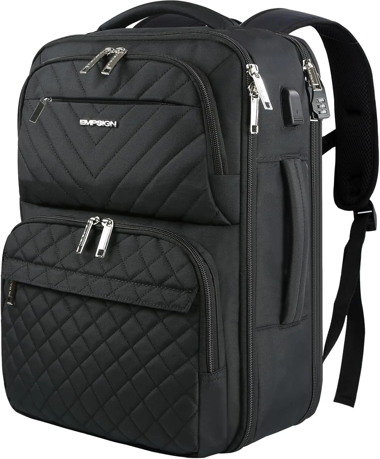 EMPSIGN Travel Backpack for Women, Large Carry On Backpack Airline Approved Personal Item, 17 inch TSA Friendly Laptop Backpack with USB Port, Casual Daypack for Weekender Business Hiking, Black