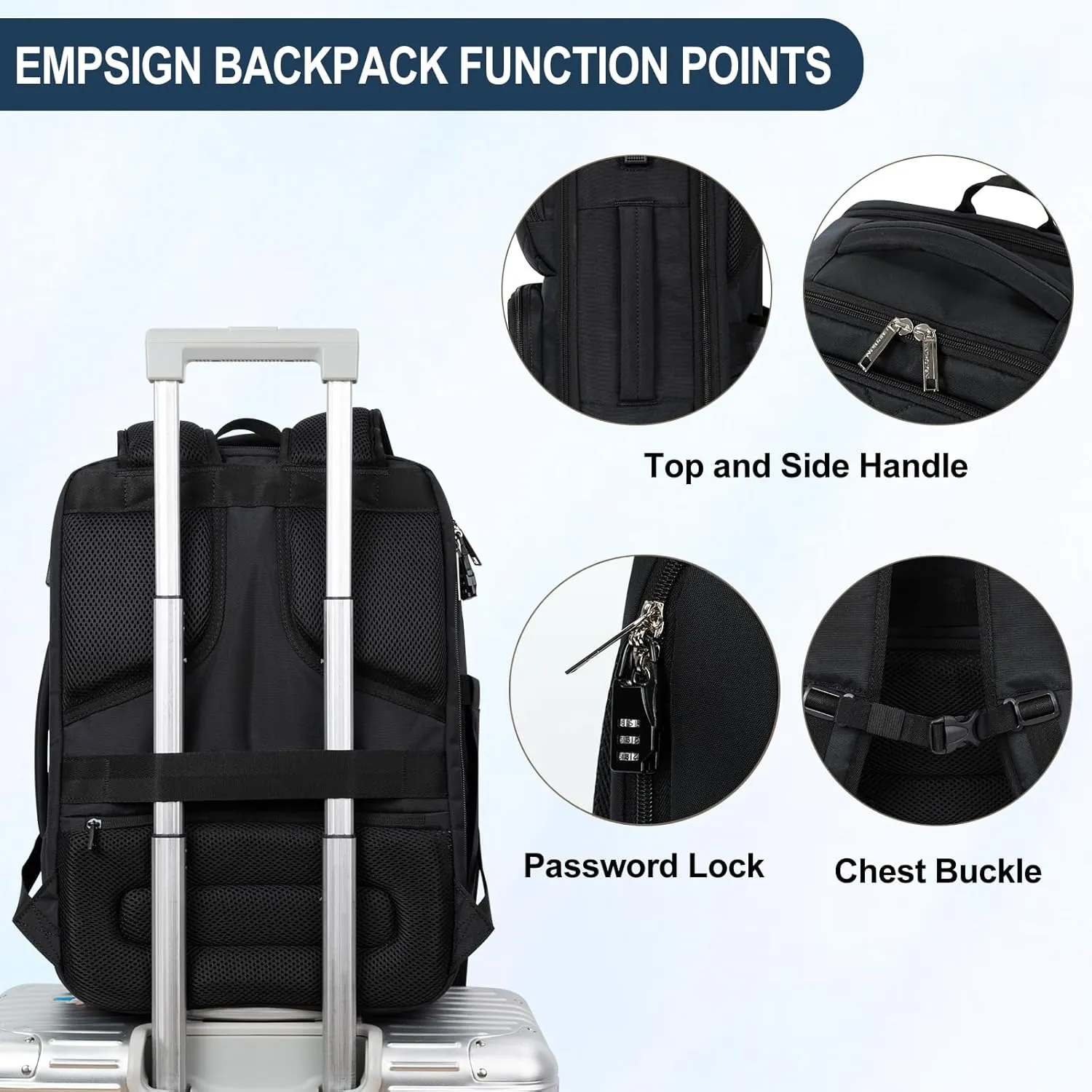 EMPSIGN Travel Backpack for Women, Large Carry On Backpack Airline Approved Personal Item, 17 inch TSA Friendly Laptop Backpack with USB Port, Casual Daypack for Weekender Business Hiking, Black