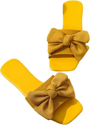Epsion Women's Open Toe Flat Sandals Bow Knot Slip On Slides Summer Beach Lightweight Dressy Outdoor Slippers