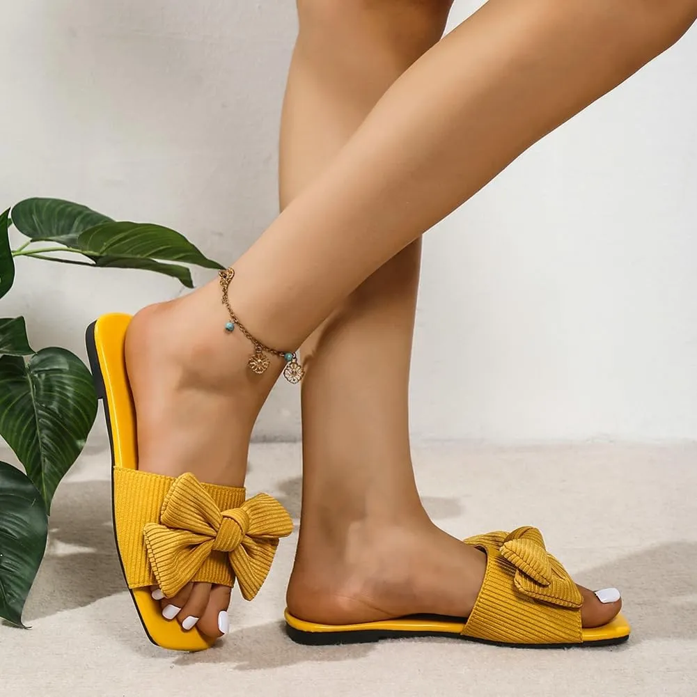 Epsion Women's Open Toe Flat Sandals Bow Knot Slip On Slides Summer Beach Lightweight Dressy Outdoor Slippers