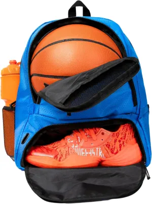 ERANT Athletic Backpack - Large Sports Soccer & Basketball Bag - Separate Ball & Cleat Compartment - Durable Design - Boys & Girls - For Soccer, Basketball, Volleyball and Gym Equipment - Blue/Black