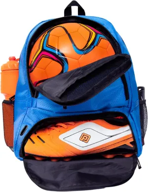 ERANT Athletic Backpack - Large Sports Soccer & Basketball Bag - Separate Ball & Cleat Compartment - Durable Design - Boys & Girls - For Soccer, Basketball, Volleyball and Gym Equipment - Blue/Black