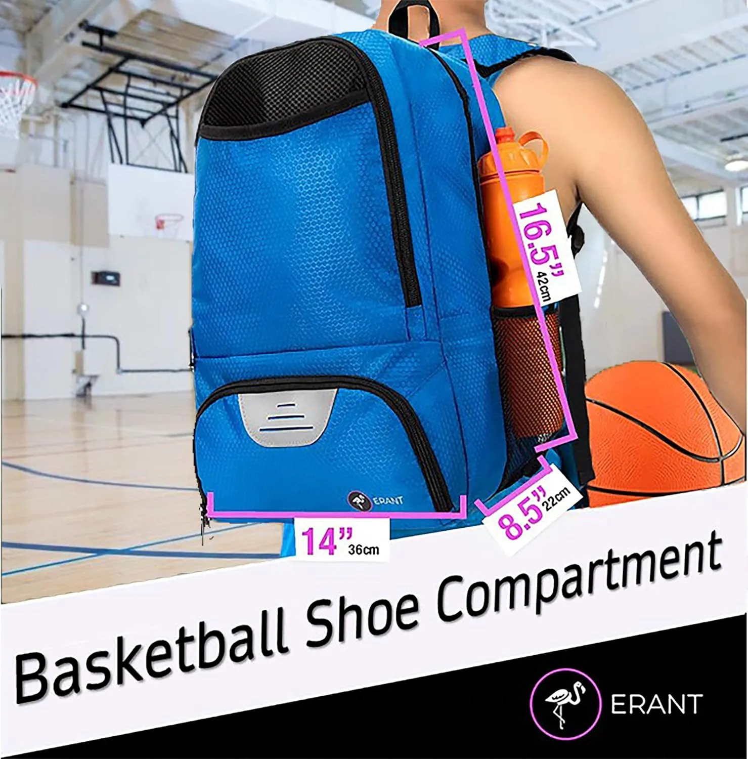 ERANT Athletic Backpack - Large Sports Soccer & Basketball Bag - Separate Ball & Cleat Compartment - Durable Design - Boys & Girls - For Soccer, Basketball, Volleyball and Gym Equipment - Blue/Black