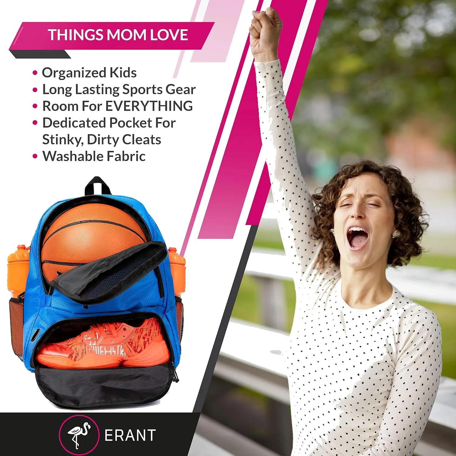 ERANT Athletic Backpack - Large Sports Soccer & Basketball Bag - Separate Ball & Cleat Compartment - Durable Design - Boys & Girls - For Soccer, Basketball, Volleyball and Gym Equipment - Blue/Black