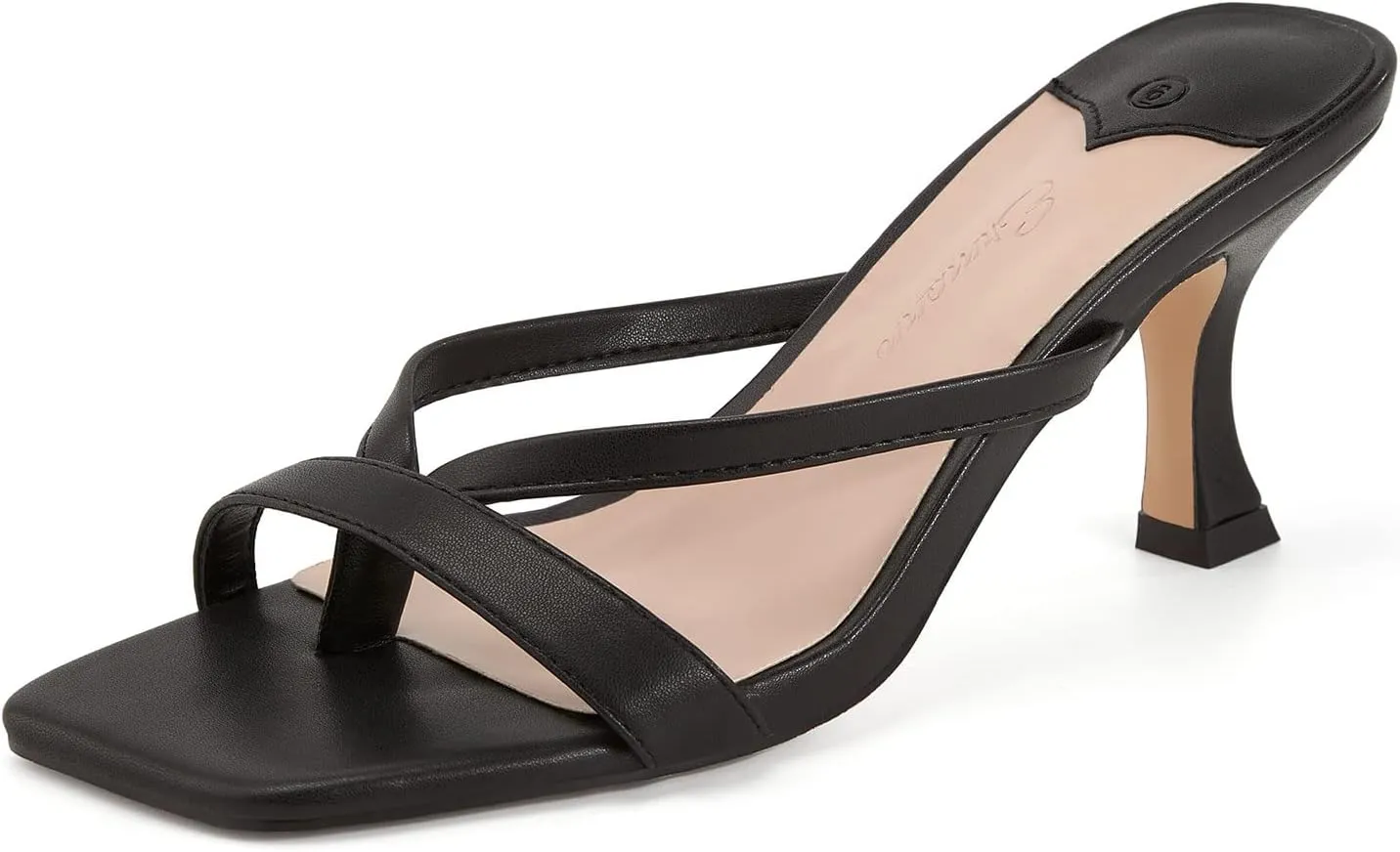 Ermonn Womens Square Open Toe Heels Sandals Slides Thong Stiletto Backless Slip on Slippers Shoes