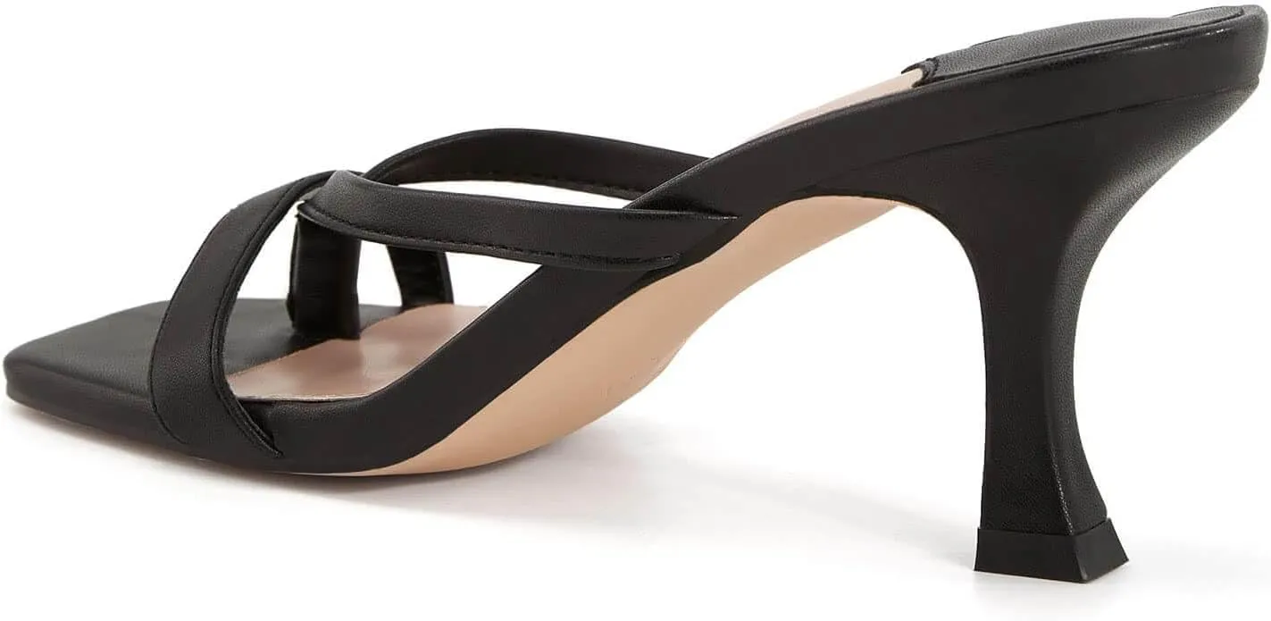 Ermonn Womens Square Open Toe Heels Sandals Slides Thong Stiletto Backless Slip on Slippers Shoes