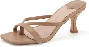 Ermonn Womens Square Open Toe Heels Sandals Slides Thong Stiletto Backless Slip on Slippers Shoes