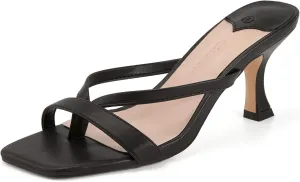 Ermonn Womens Square Open Toe Heels Sandals Slides Thong Stiletto Backless Slip on Slippers Shoes