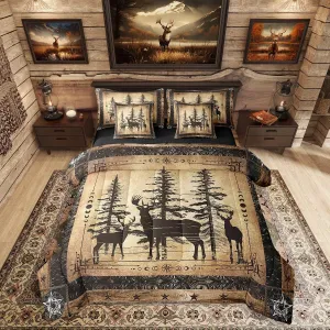 Erosebridal Rustic Deer Comforter Set 7 Piece Farmhouse Cabin Bed in A Bag Queen Western Woodland Wildlife Bedding Comforter Sets for Kids Boys Adults Men Black Retro Country Animal Bed Set