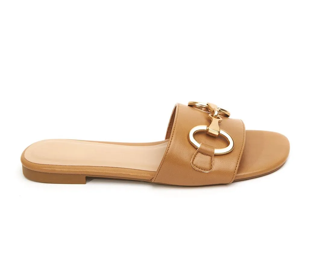 Essential Comfy Tan Horsebit Slide Sandals