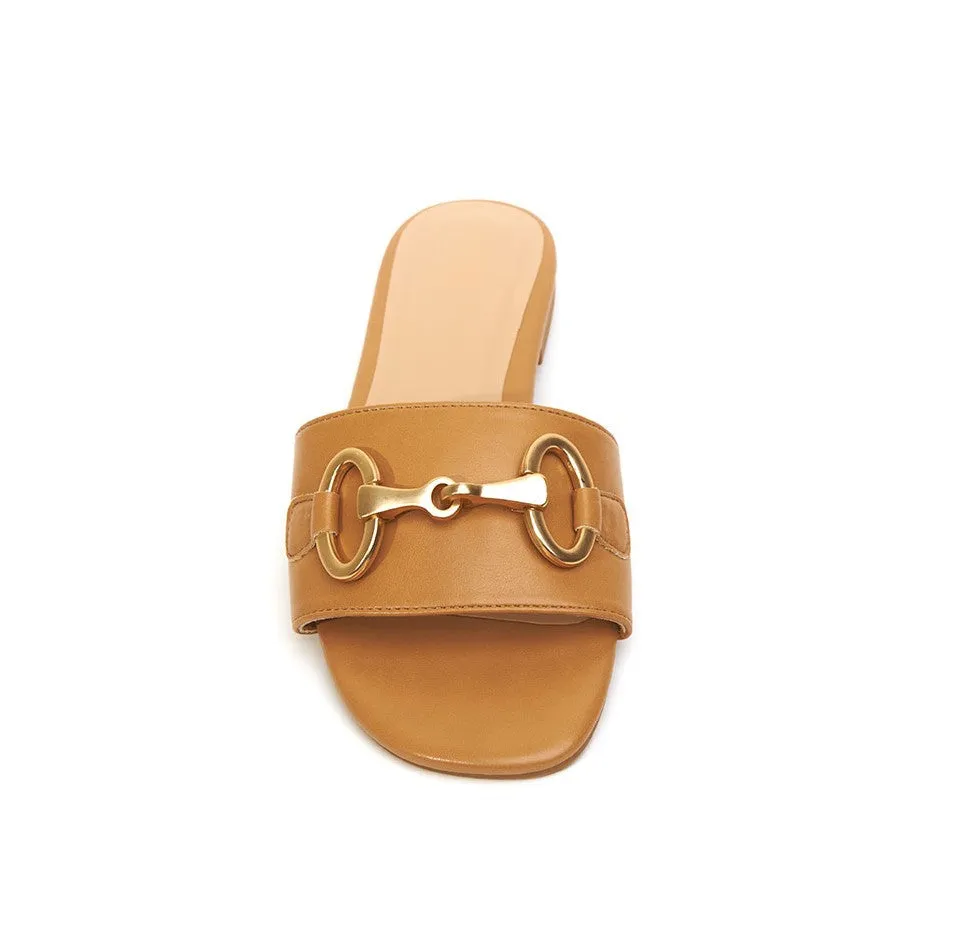 Essential Comfy Tan Horsebit Slide Sandals