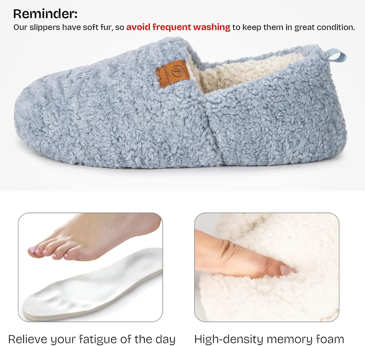 EverFoams Women’s Soft Curly Full Slippers Memory Foam Lightweight House Shoes Cozy Loafer with Polar Fleece Lining