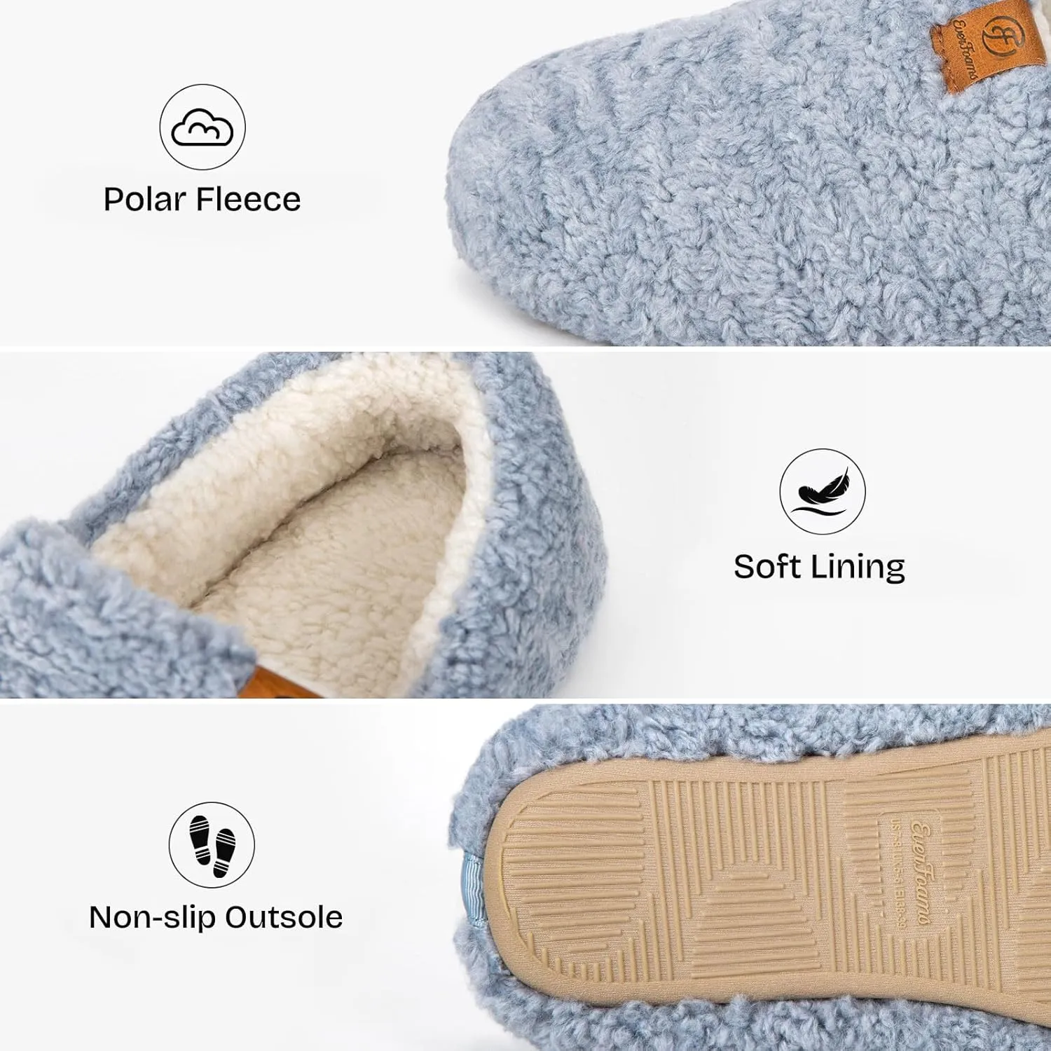 EverFoams Women’s Soft Curly Full Slippers Memory Foam Lightweight House Shoes Cozy Loafer with Polar Fleece Lining