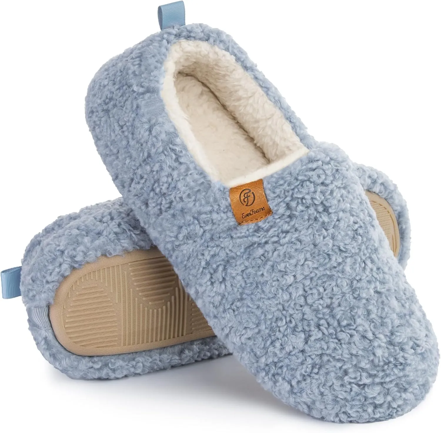 EverFoams Women’s Soft Curly Full Slippers Memory Foam Lightweight House Shoes Cozy Loafer with Polar Fleece Lining