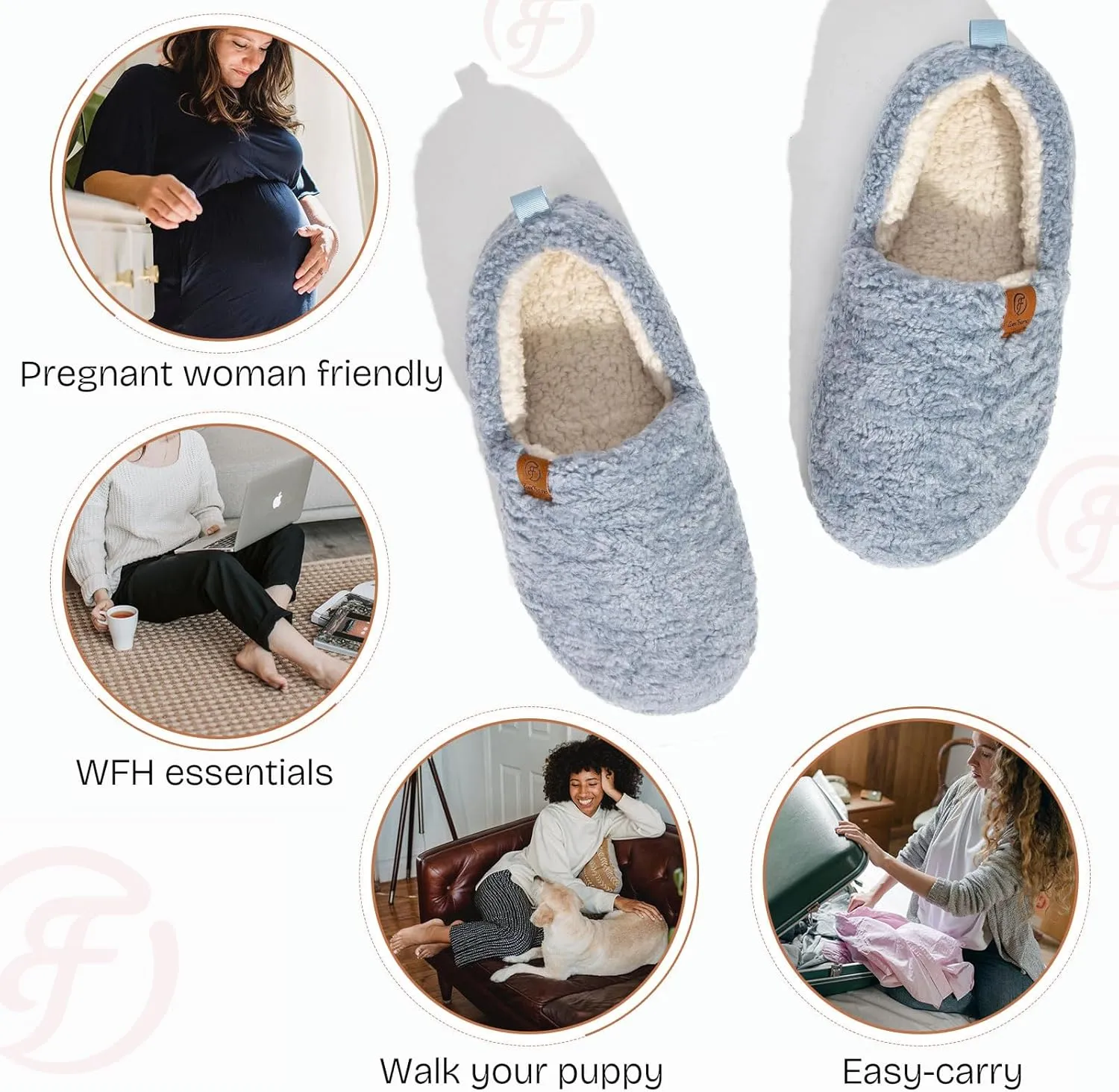 EverFoams Women’s Soft Curly Full Slippers Memory Foam Lightweight House Shoes Cozy Loafer with Polar Fleece Lining
