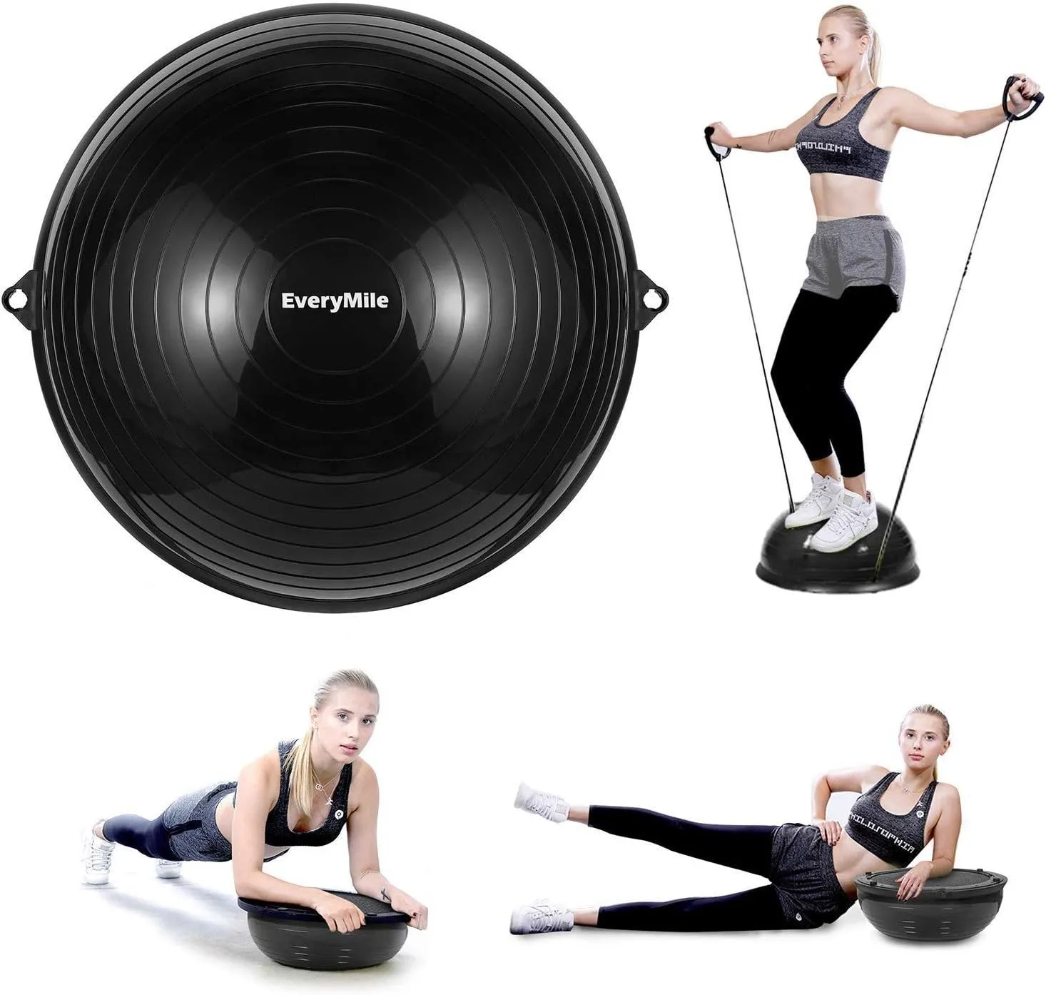 EVERYMILE Balance Ball Trainer with Resistance Bands & Pump Stability, 23.6 inch Yoga Exercise Ball for Home Gym Core Training Anti-Skid Surface