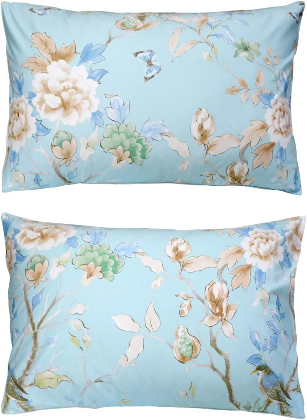 FADFAY Floral Bedding Shabby Blue Bird Print Bed Sheet Set Luxury Bedding Collections 800 Thread Count 100% Egyptian Cotton Deep Pocket, 4 Piece-Twin Size