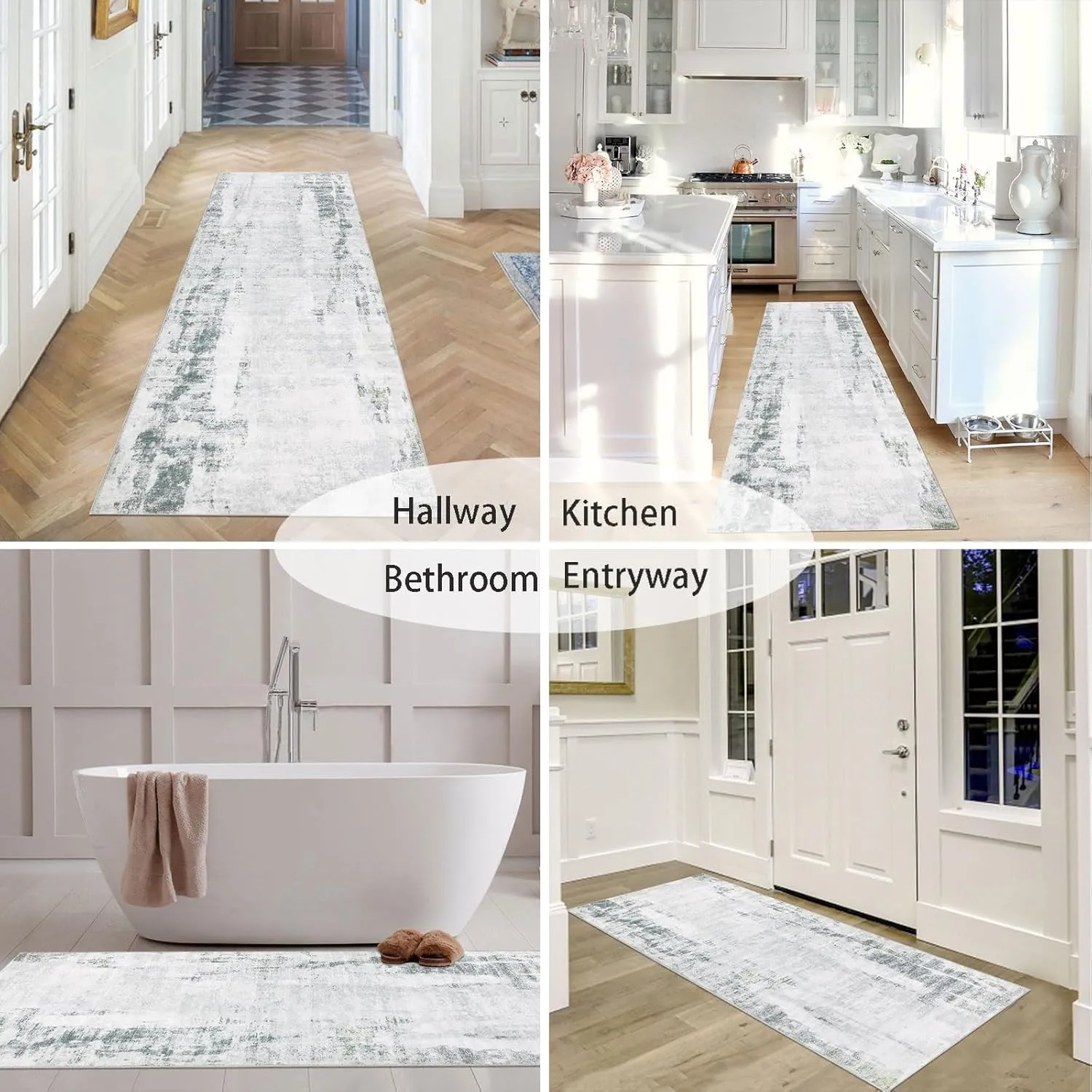 famibay Rug Runners for Hallways Non Slip 2x8 Runner Rug Washable Modern Runner Rugs with Rubber Backing Abstract Kitchen Runner Soft Low Pile Carpet Runners for Hallway Bathroom Entryway(Grey)