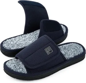 FamilyFairy Men's Adjustable Open Toe Slippers Waffle Comfy Slide Memory Foam House Shoes Indoor Outdoor