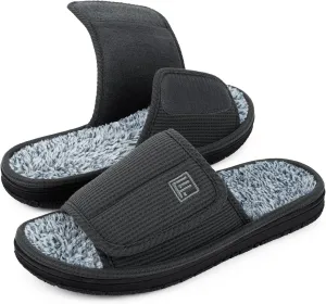 FamilyFairy Men's Adjustable Open Toe Slippers Waffle Comfy Slide Memory Foam House Shoes Indoor Outdoor