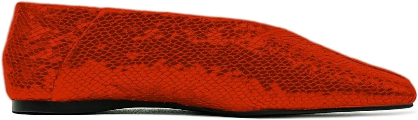 Fandimeier Women's Square Toe Ballet Flats Shoes Snakeskin Dressy Comfortable Slip-on Metallic Leather Ballerina Flats