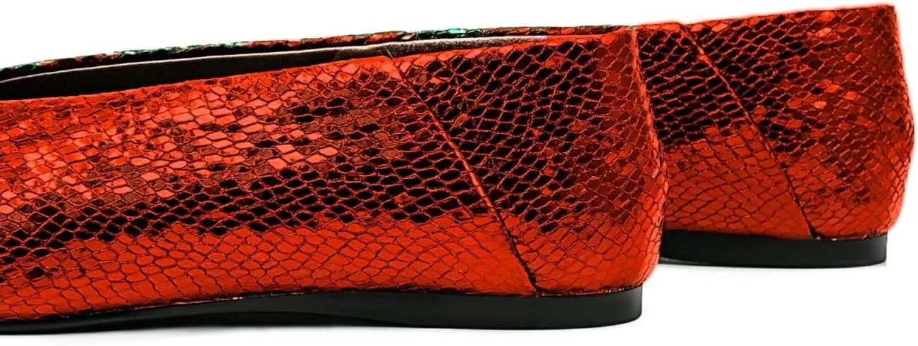 Fandimeier Women's Square Toe Ballet Flats Shoes Snakeskin Dressy Comfortable Slip-on Metallic Leather Ballerina Flats