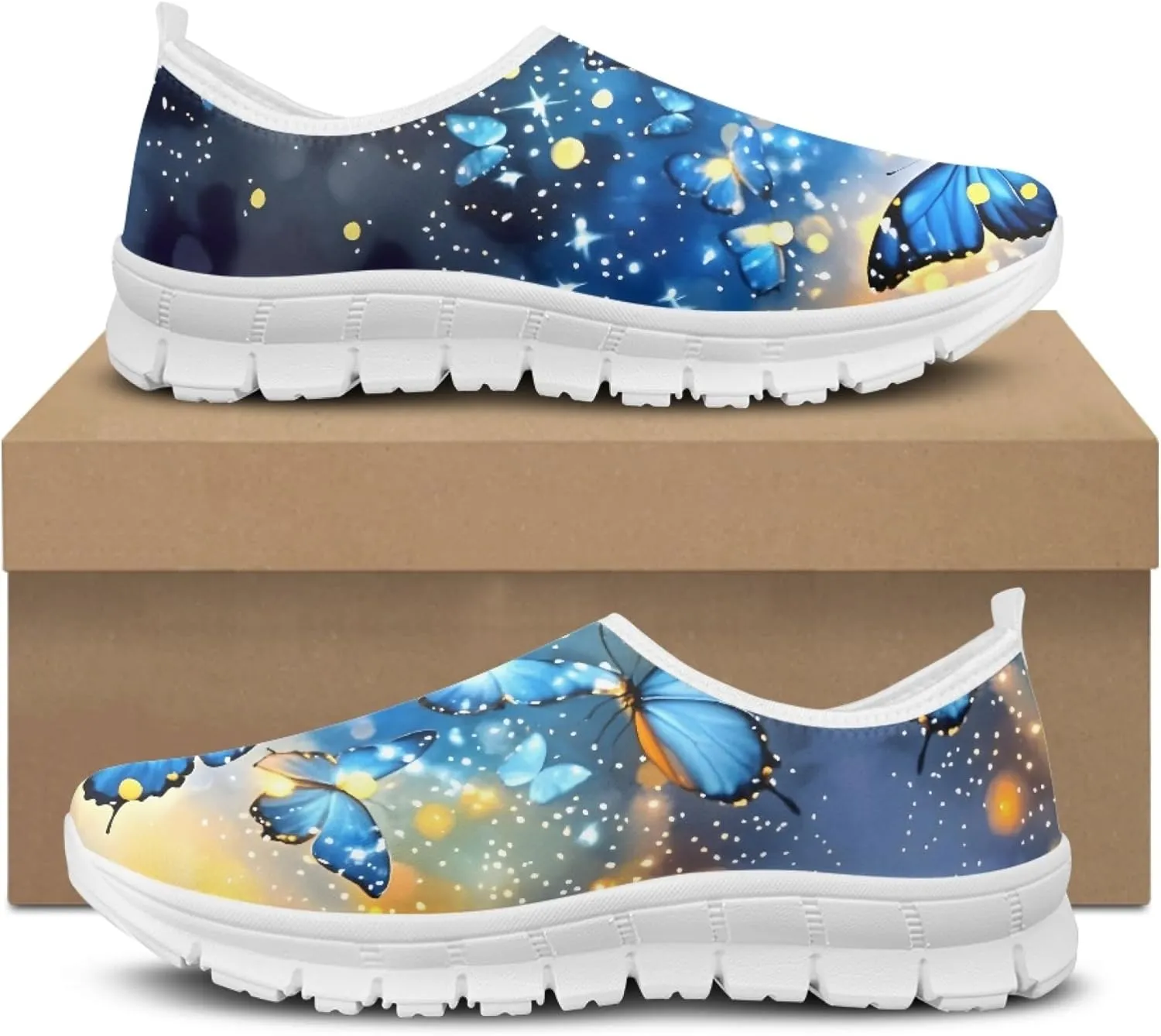 Fashion Print Womens Slip on Walking Shoes Breathable Flat Shoes Comfortable Casual Sneakers