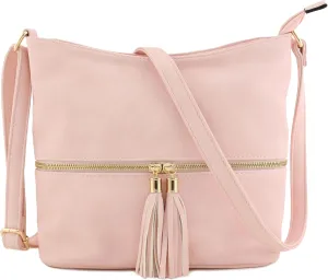 FashionPuzzle Lightweight Tassel Zipper Bucket Crossbody Bag