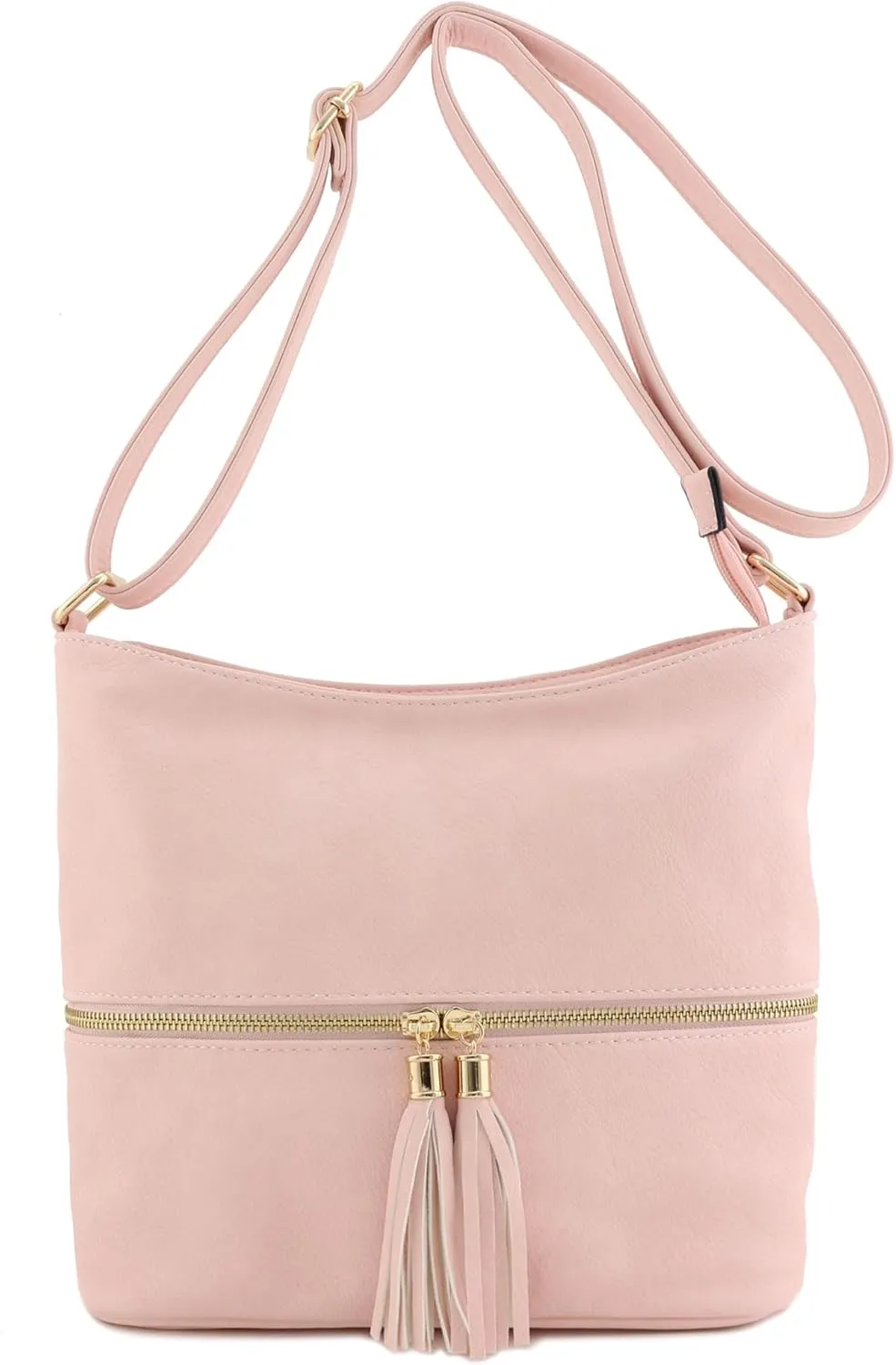 FashionPuzzle Lightweight Tassel Zipper Bucket Crossbody Bag