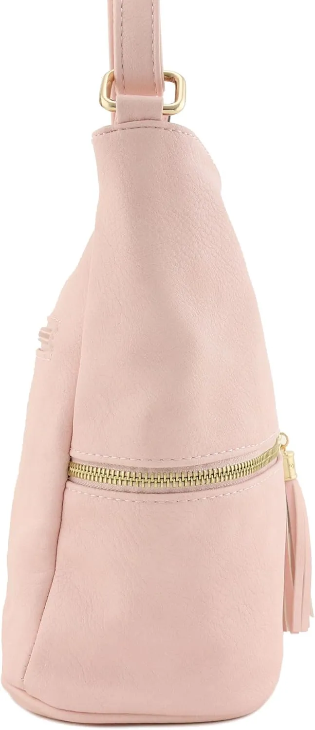 FashionPuzzle Lightweight Tassel Zipper Bucket Crossbody Bag