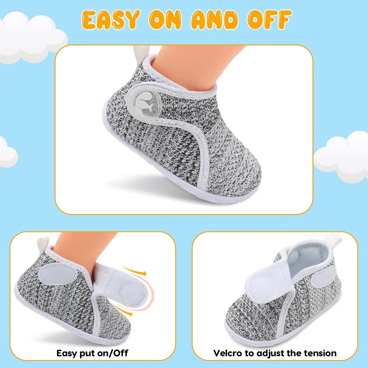 FEETCITY Lightweight Baby Sock Shoes Baby Walking Shoes Boys Girls Infant High-Top Shoe 12-18 Months