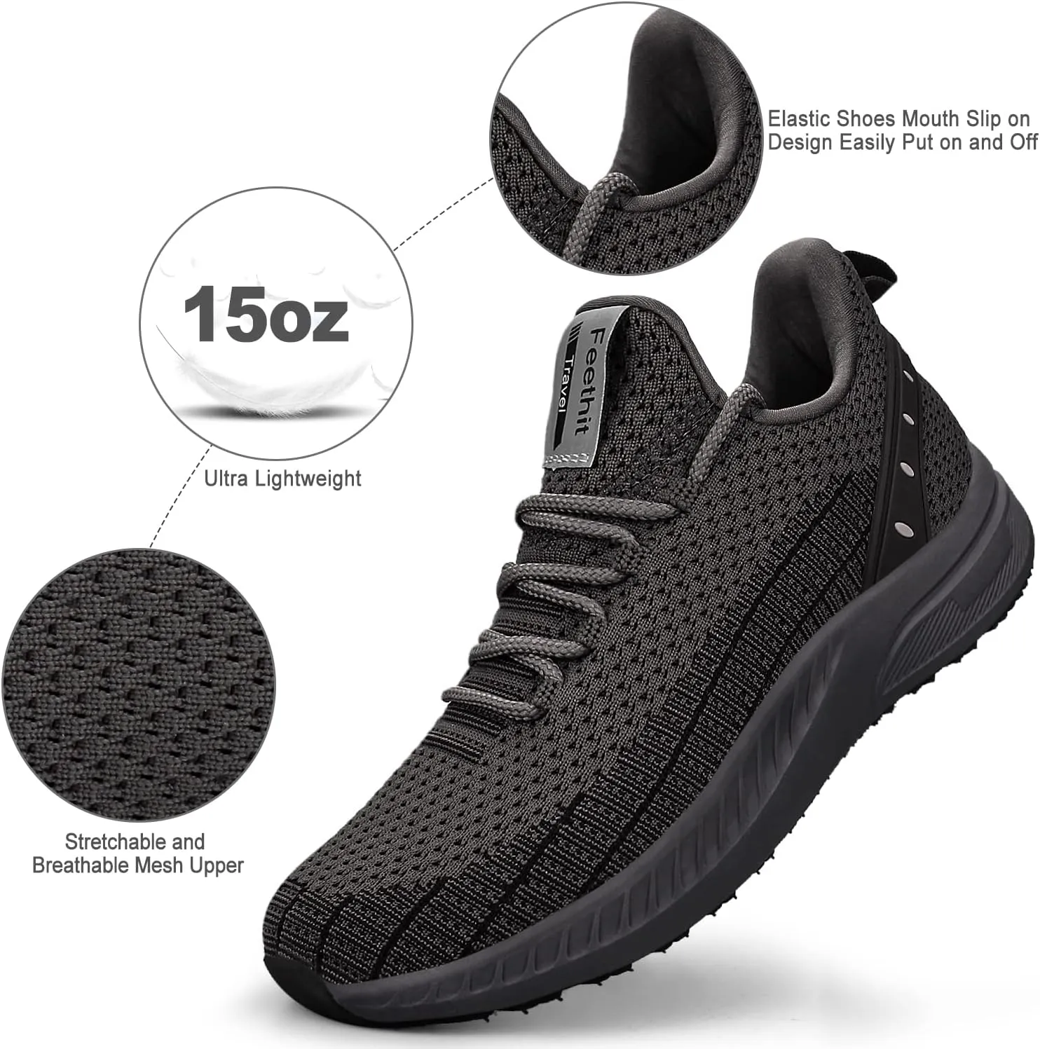 Feethit Mens Slip On Walking Shoes Blade Tennis Shoes Non Slip Running Shoes Lightweight Workout Shoes Breathable Mesh Fashion Sneakers