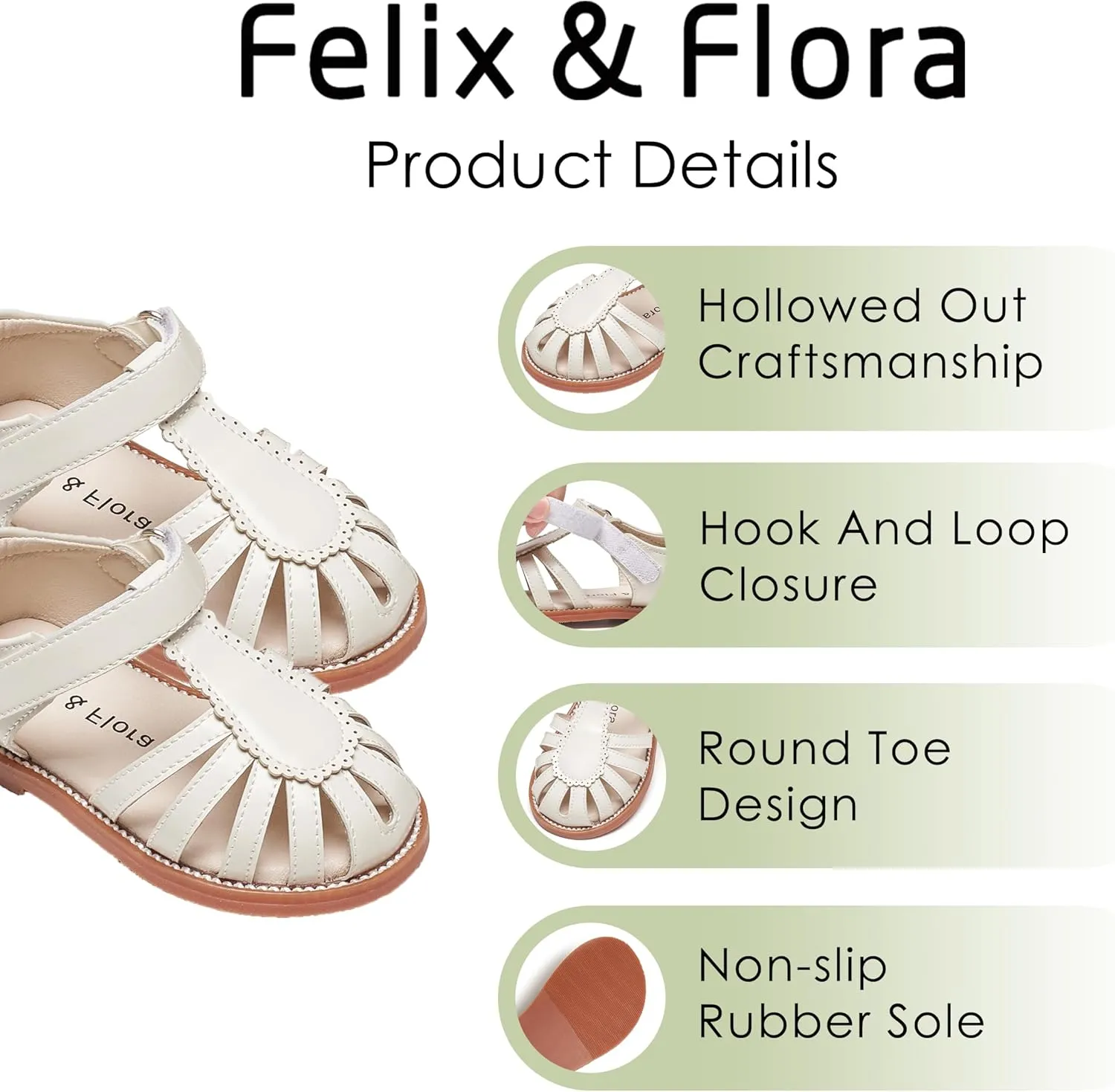 Felix & Flora Toddler Girls Sandals Flower Girl Shoes Soft Rubber Princess Summer Flat Shoes