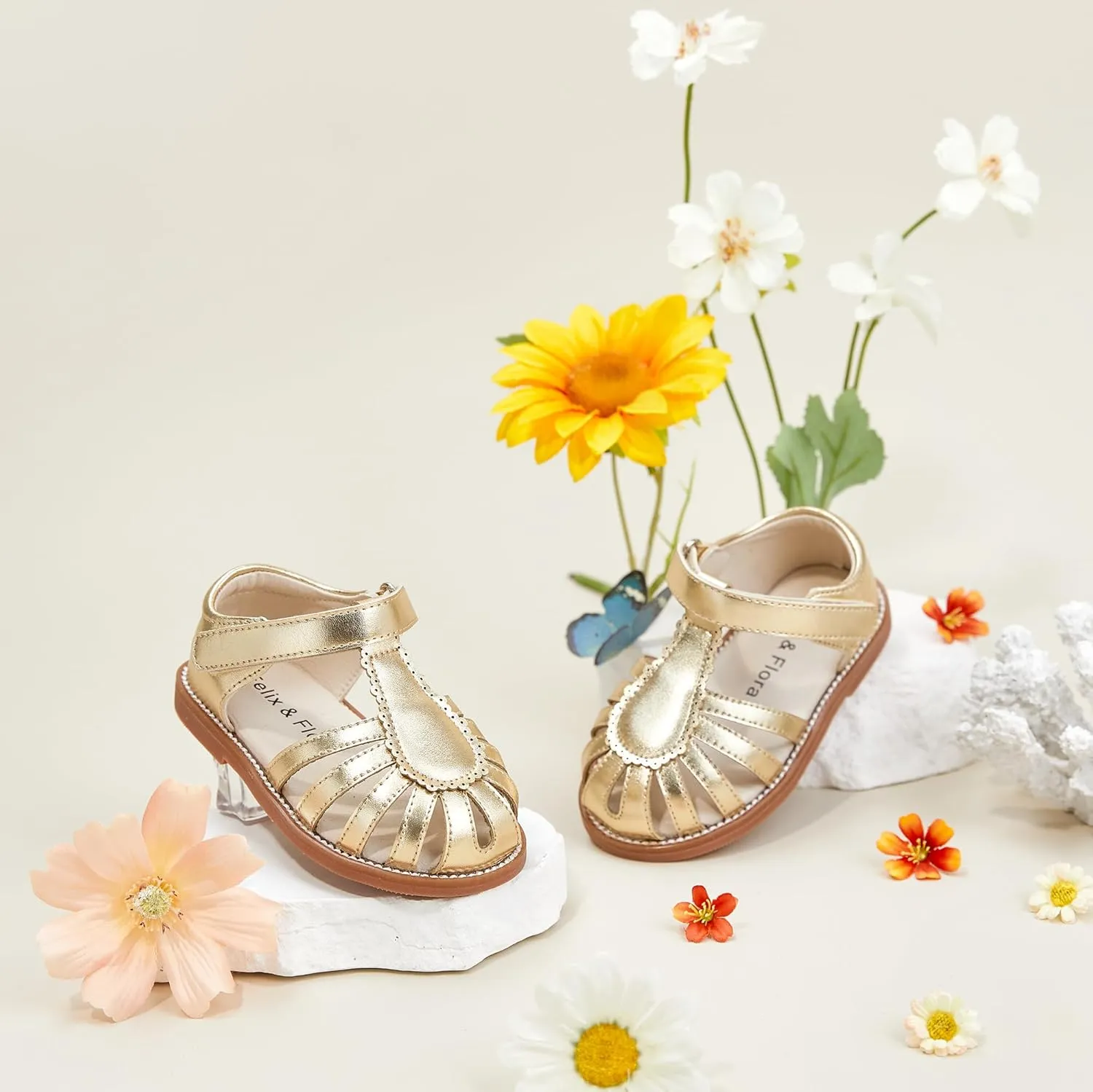 Felix & Flora Toddler Girls Sandals Flower Girl Shoes Soft Rubber Princess Summer Flat Shoes