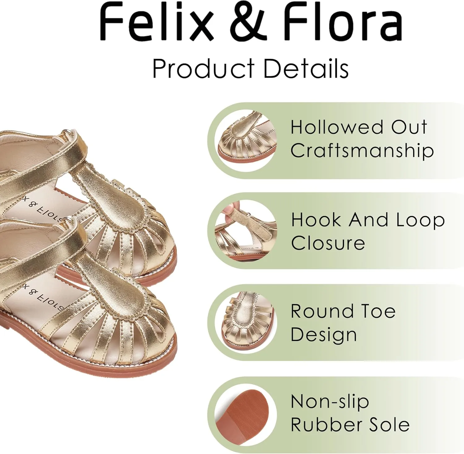 Felix & Flora Toddler Girls Sandals Flower Girl Shoes Soft Rubber Princess Summer Flat Shoes