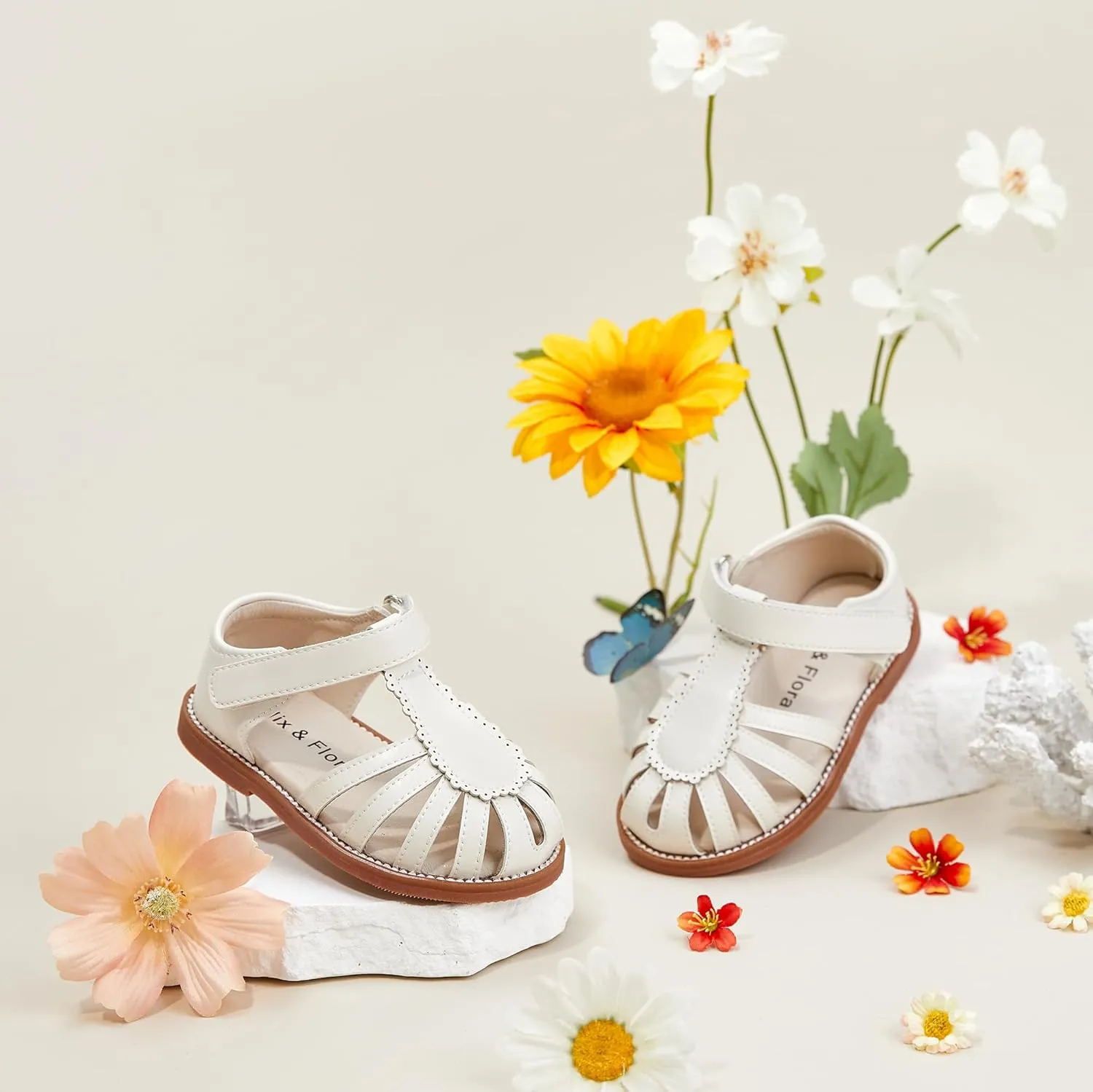 Felix & Flora Toddler Girls Sandals Flower Girl Shoes Soft Rubber Princess Summer Flat Shoes