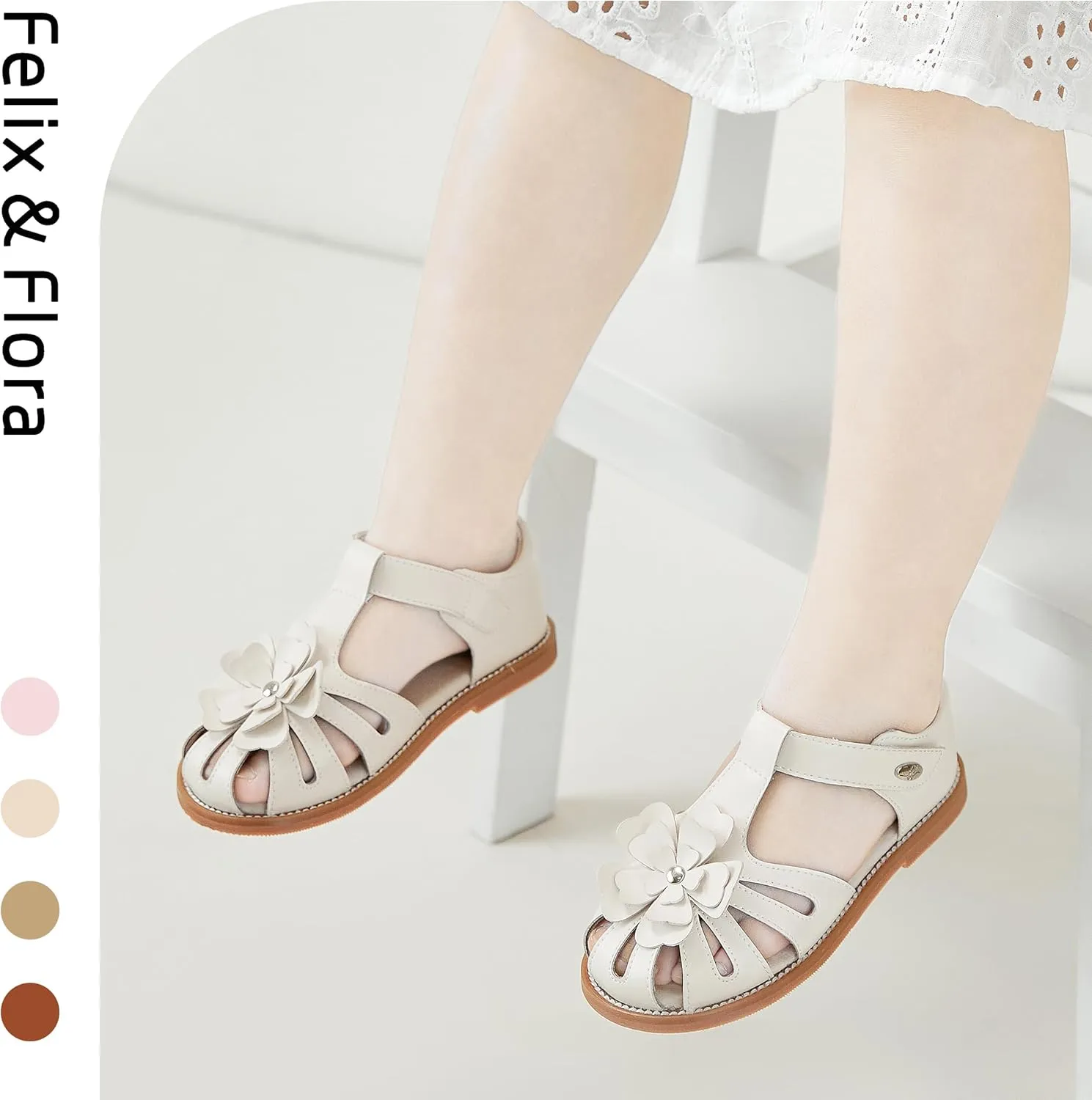 Felix & Flora Toddler Girls Sandals Flower Girl Shoes Soft Rubber Princess Summer Flat Shoes
