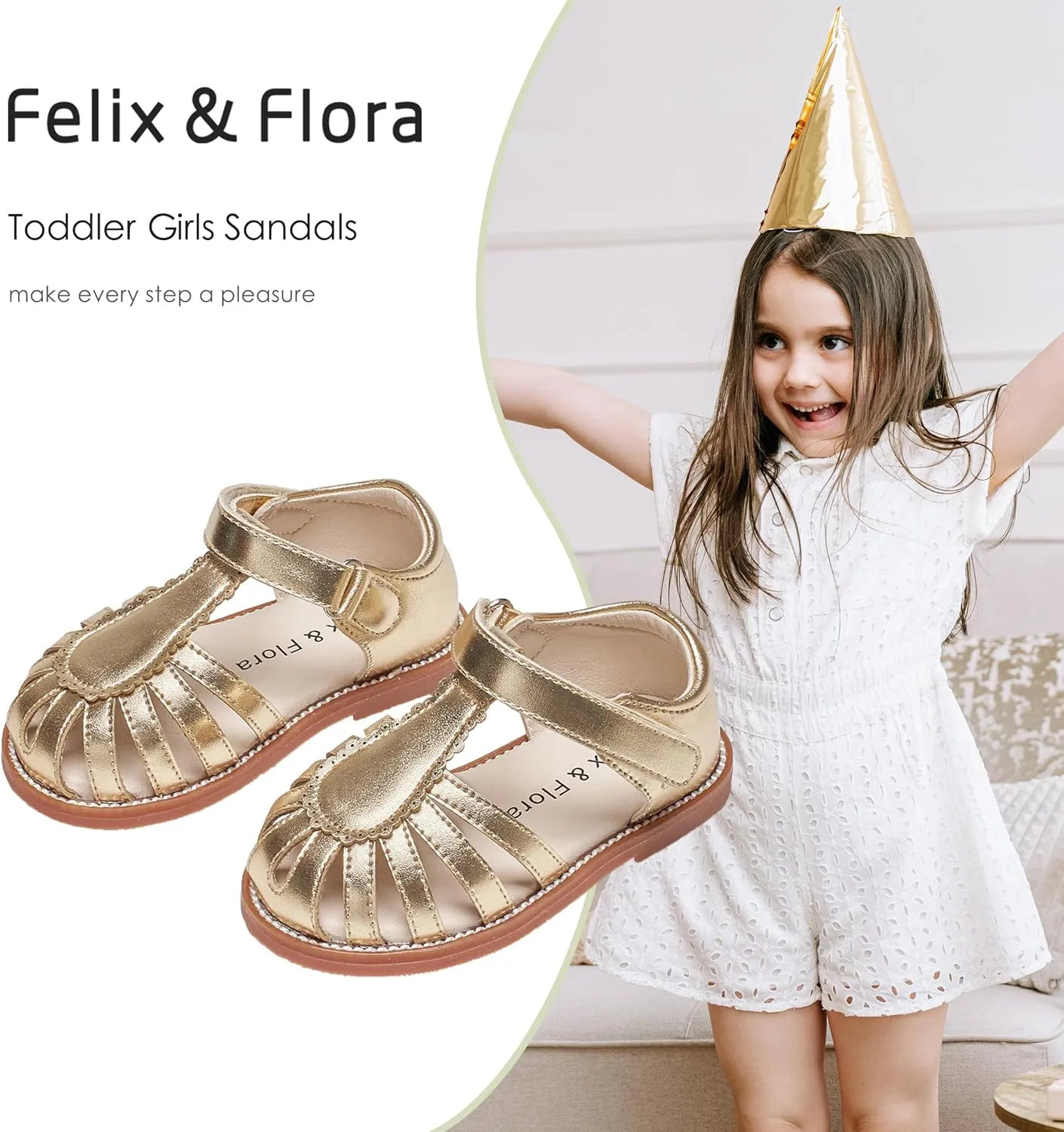 Felix & Flora Toddler Girls Sandals Flower Girl Shoes Soft Rubber Princess Summer Flat Shoes
