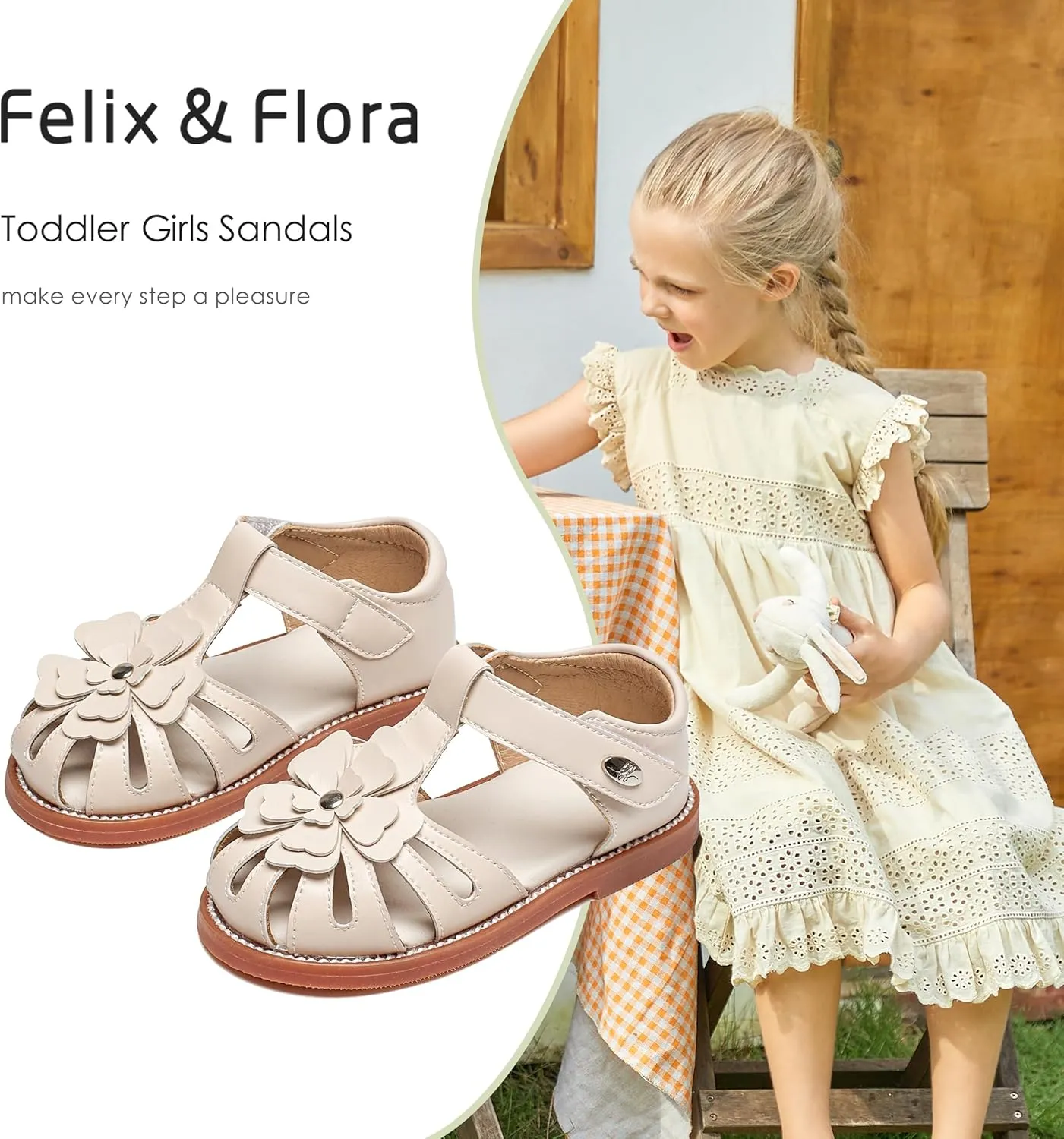 Felix & Flora Toddler Girls Sandals Flower Girl Shoes Soft Rubber Princess Summer Flat Shoes