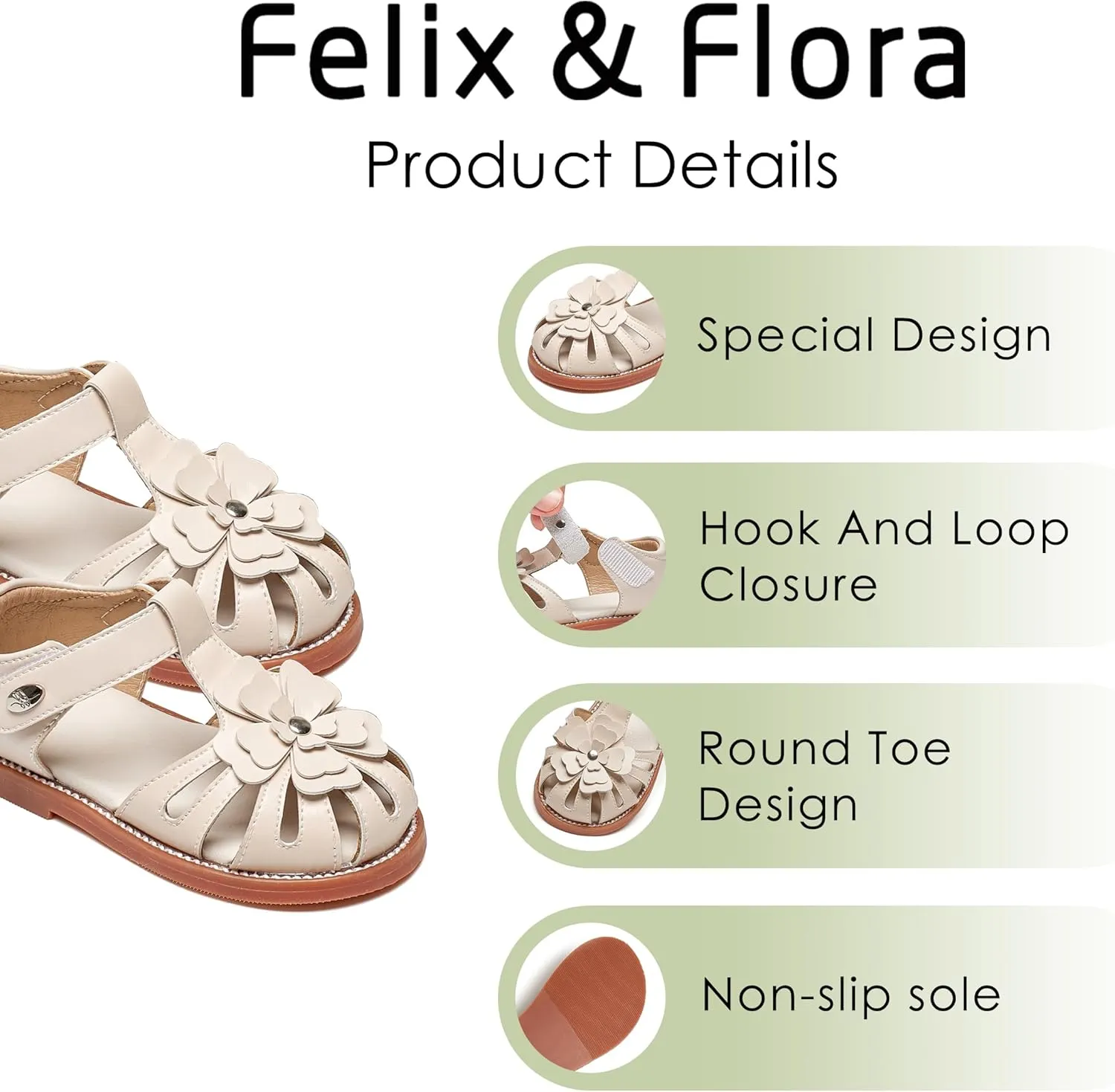 Felix & Flora Toddler Girls Sandals Flower Girl Shoes Soft Rubber Princess Summer Flat Shoes