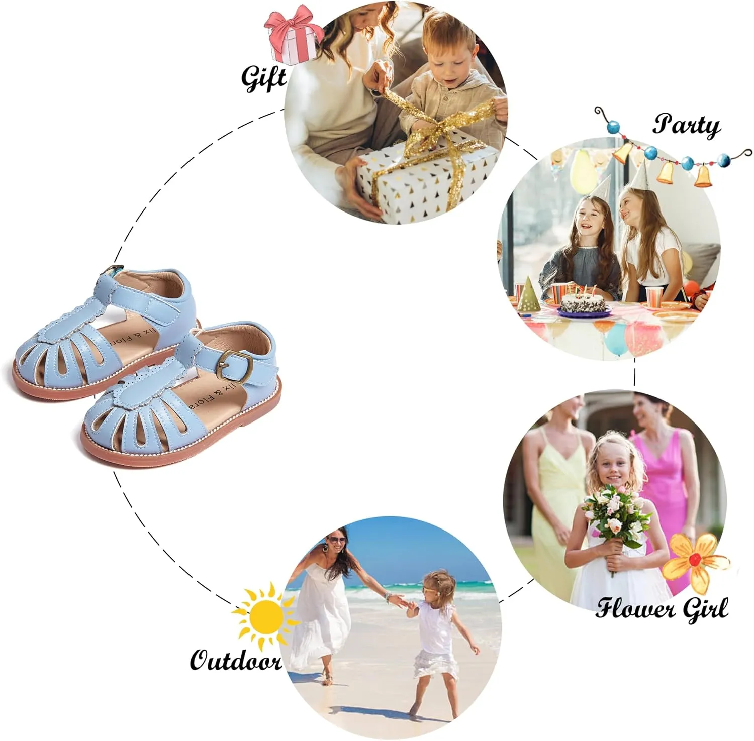 Felix & Flora Toddler Girls Sandals Soft Rubber Princess Flat Shoes Summer Flower Girl Shoes