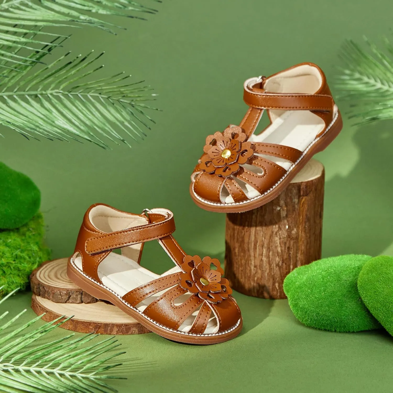 Felix & Flora Toddler Girls Sandals Soft Rubber Princess Flat Shoes Summer Flower Girl Shoes