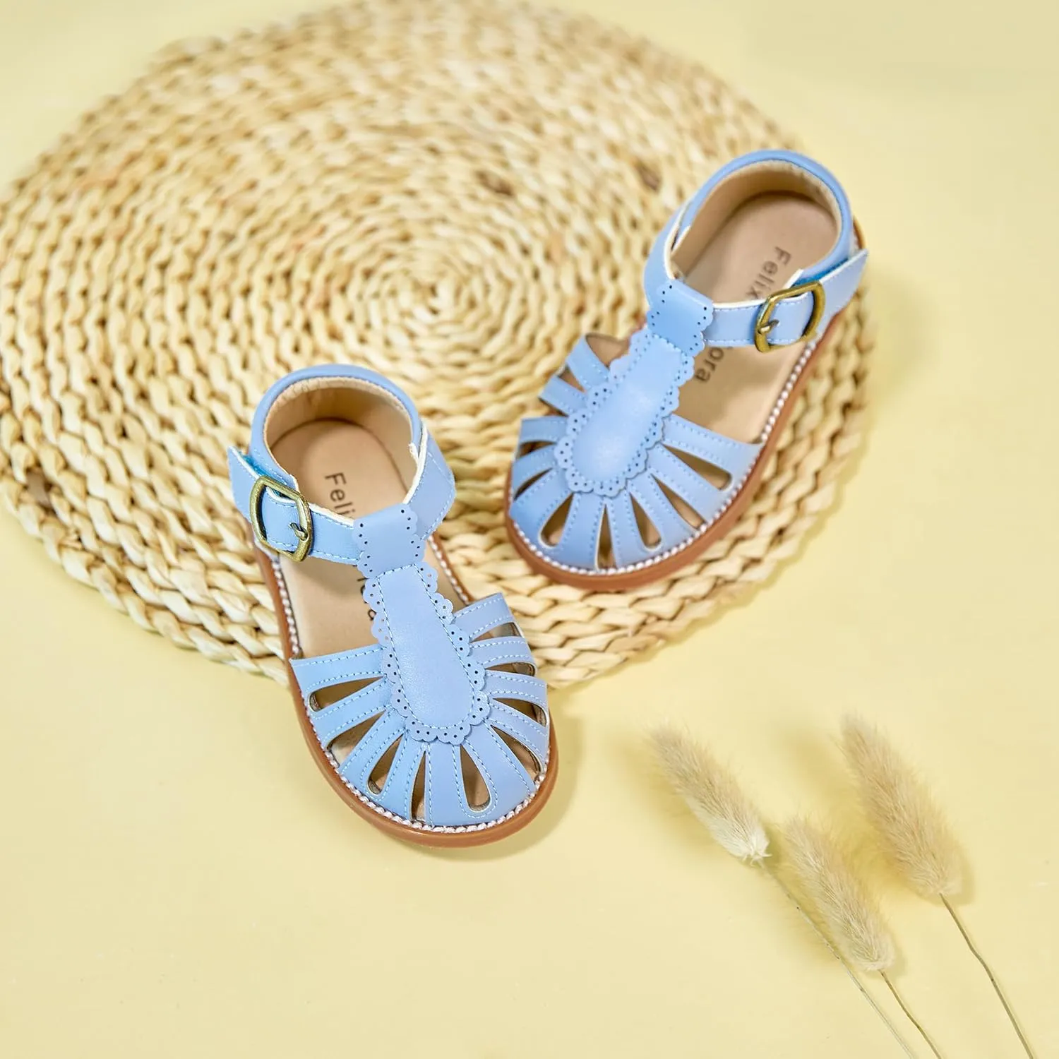 Felix & Flora Toddler Girls Sandals Soft Rubber Princess Flat Shoes Summer Flower Girl Shoes