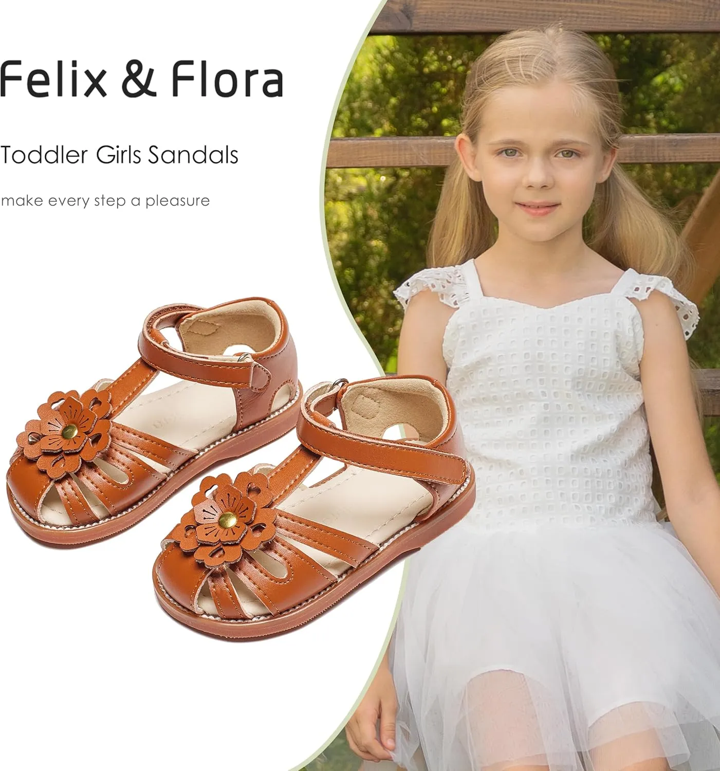 Felix & Flora Toddler Girls Sandals Soft Rubber Princess Flat Shoes Summer Flower Girl Shoes