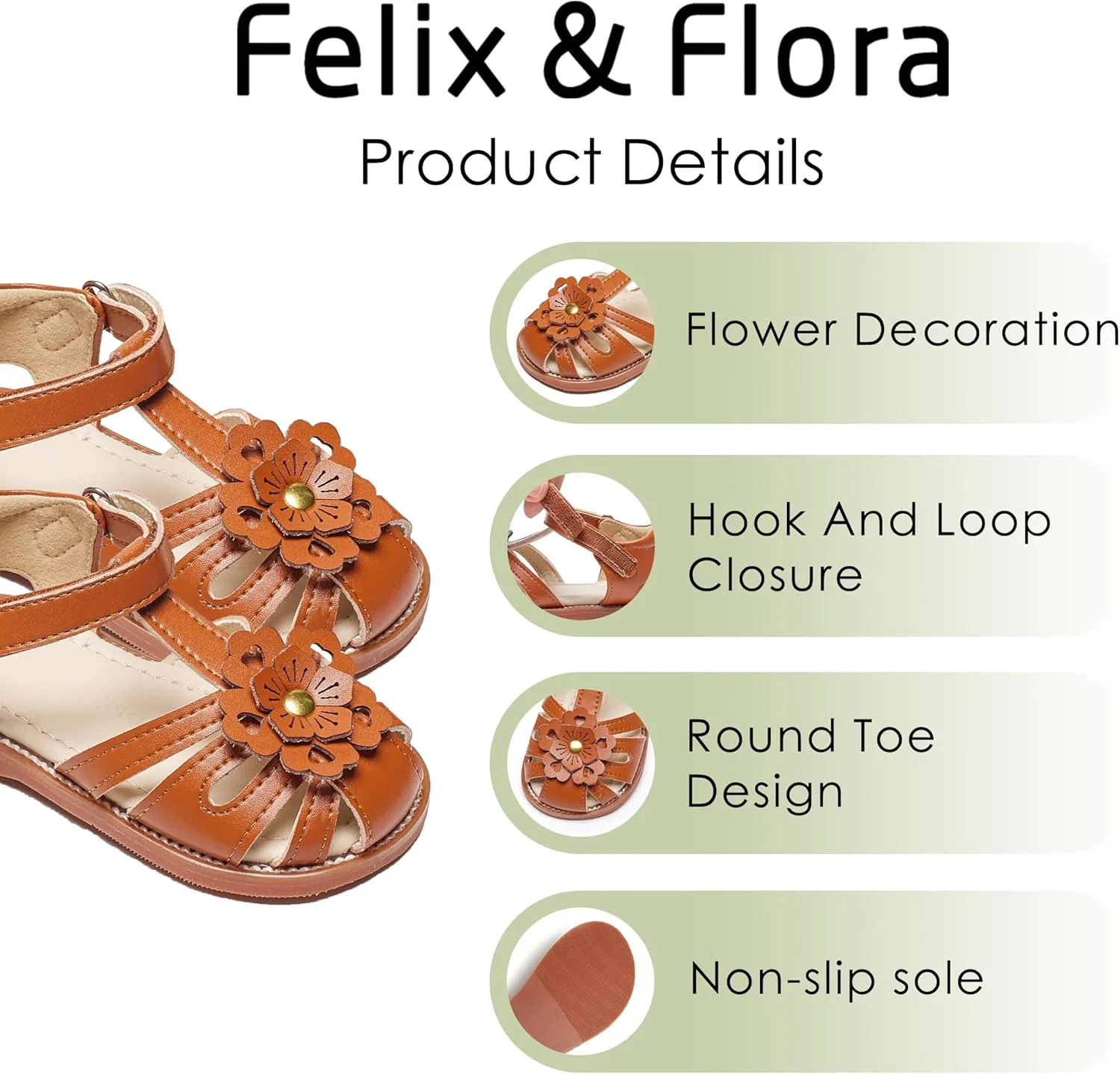 Felix & Flora Toddler Girls Sandals Soft Rubber Princess Flat Shoes Summer Flower Girl Shoes