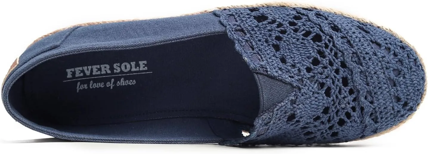 FEVERSOLE Close Toe Espadrilles Women's Comfort Breathable Slip On Flats Shoes