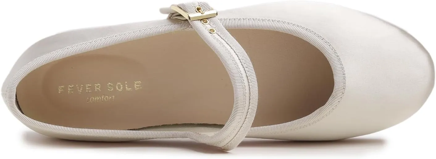 FEVERSOLE Women's Soft Cushion Extra Padded Comfort Round Toe Mary Jane Metal Buckle Fashion Ballet Flats Walking Shoes