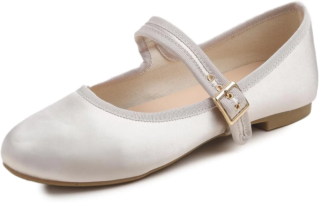 FEVERSOLE Women's Soft Cushion Extra Padded Comfort Round Toe Mary Jane Metal Buckle Fashion Ballet Flats Walking Shoes