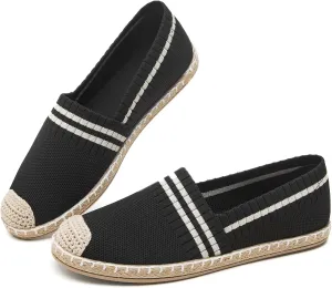 FINIWOR Espadrilles for Women Black Flat Shoes Women White Ballet Loafers Breathable Soft Casual Walking Slip On Shoes Women